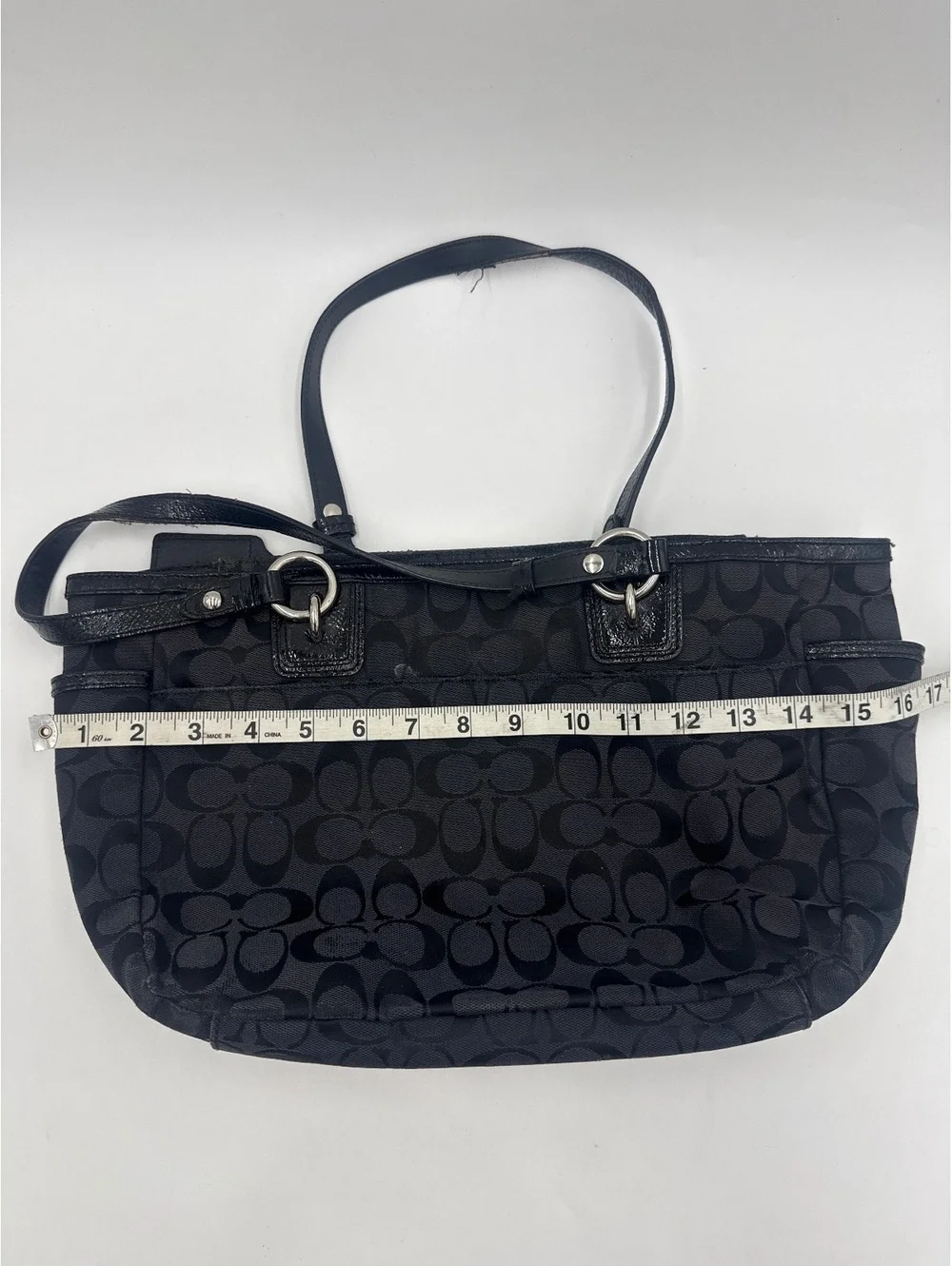 Coach Black Signature Canvas Tote Bag with Leather Trim